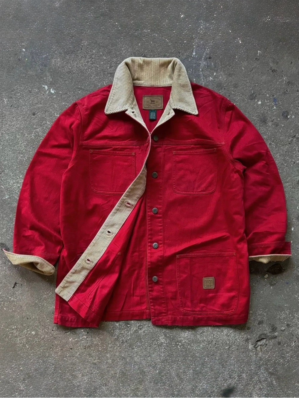 Lauren Ralph Lauren Red Canvas Barn Coat Chore Jacket Corduroy Collar Size 1X
